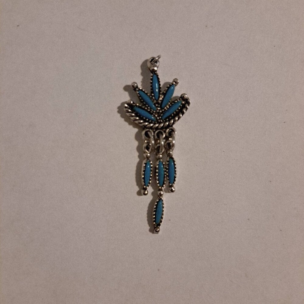 Handmade Native American Jewelry Silver and Turquoise Leaf Dangle Pendant